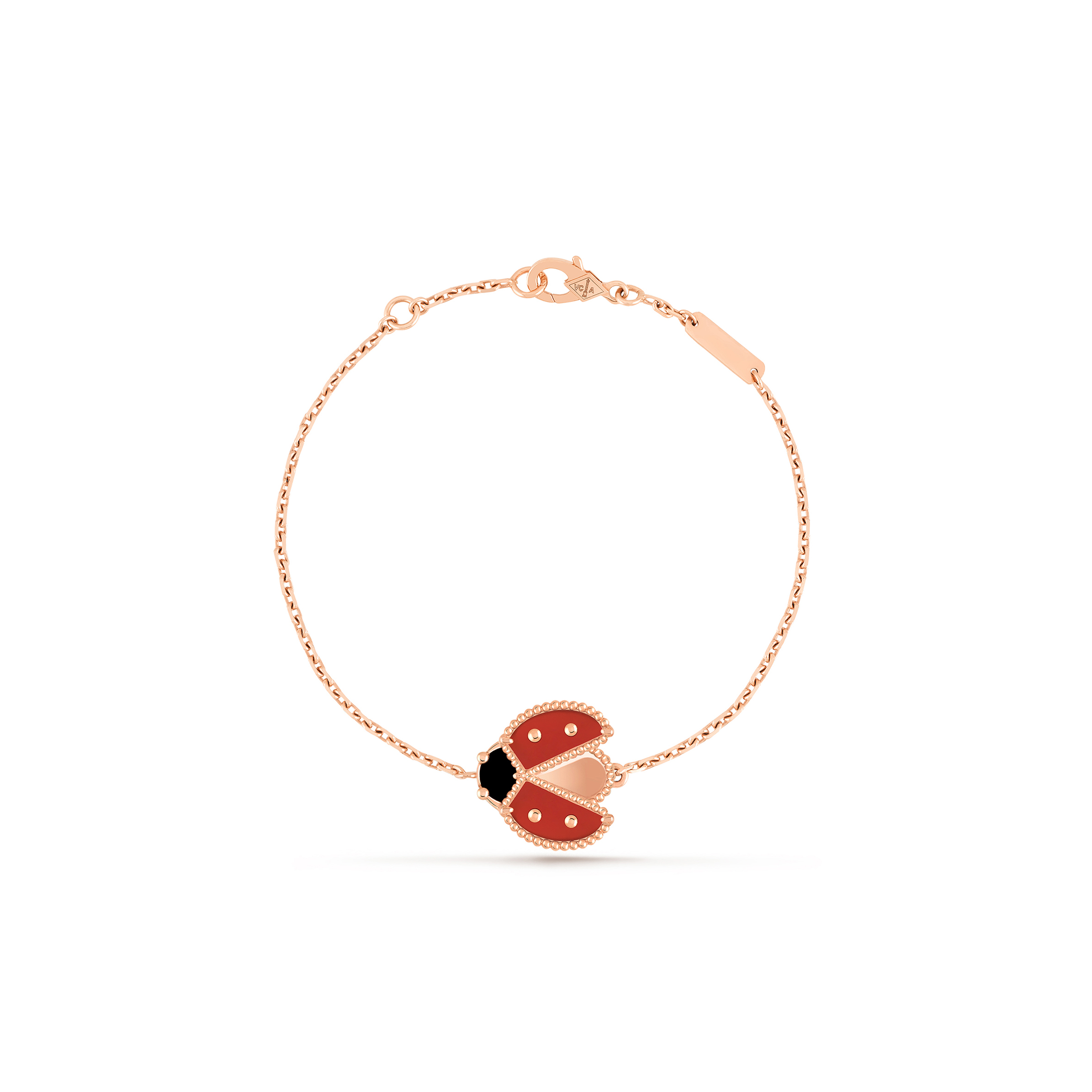 VAN CLEEF ARPELS LUCKY SPRING BRACELET, OPEN WINGS LADYBUG - ROSE GOLD, CARNELIAN, ONYX  VCARP7R100